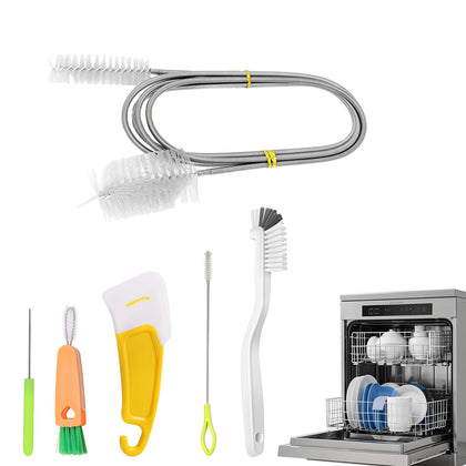 Dishwasher Cleaner Brush Kit - 6PCS Deep Cleaning Tools with Pick, Scraper, Straw Brush, Gap & Angle Brush, Flexible