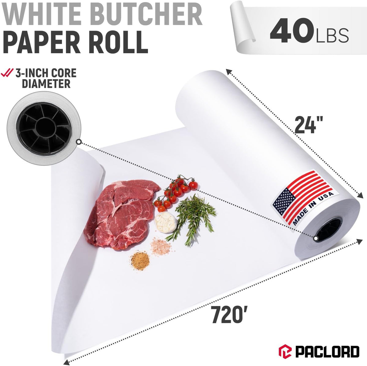 24" Paper Dispenser with Cutter + White Butcher Paper Roll