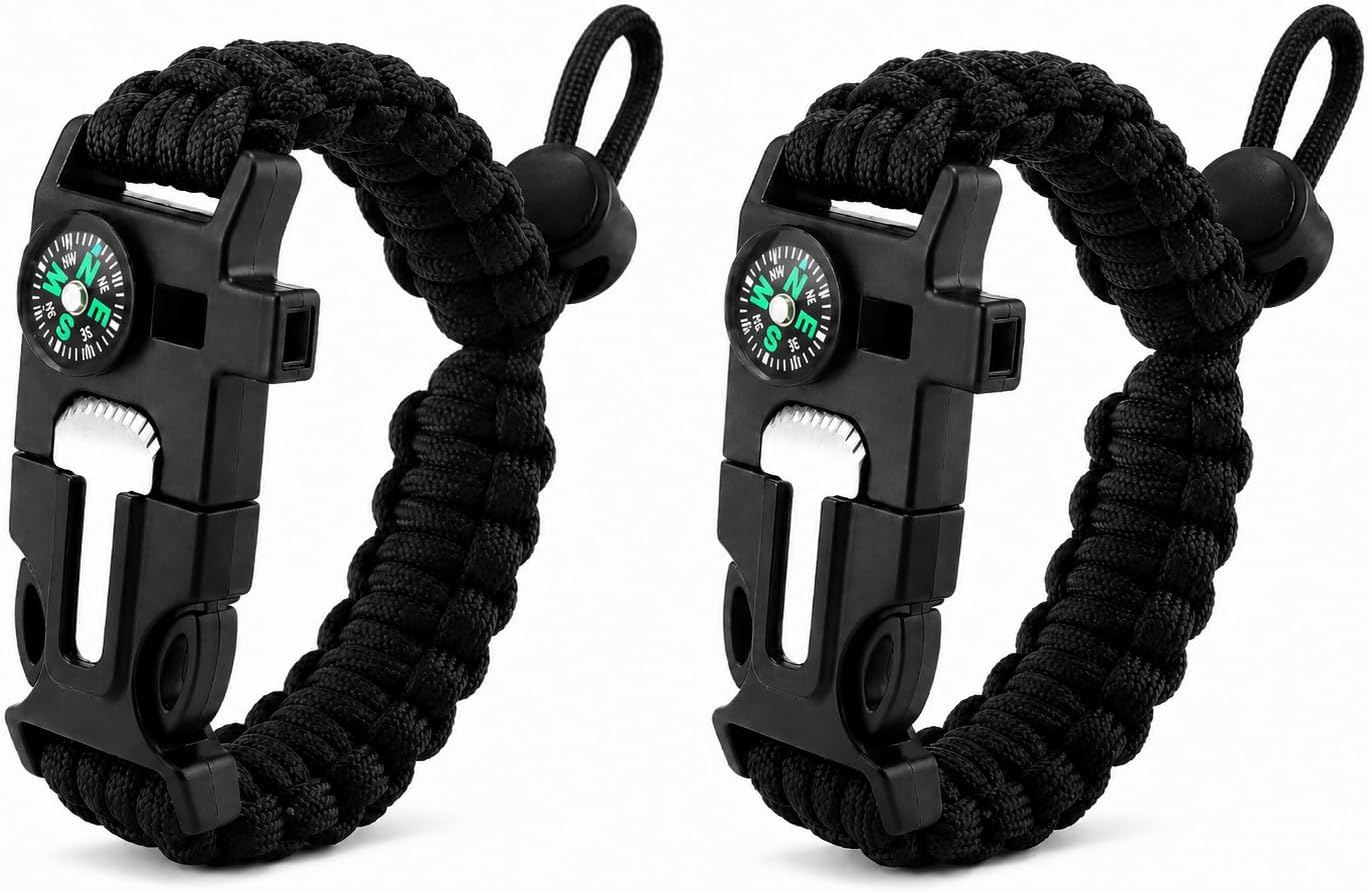 Paracord Survival Bracelet With Compass, Fire Starter, Whistle, Removeable Striker - 10 Feet Of Paracord - Nylon and
