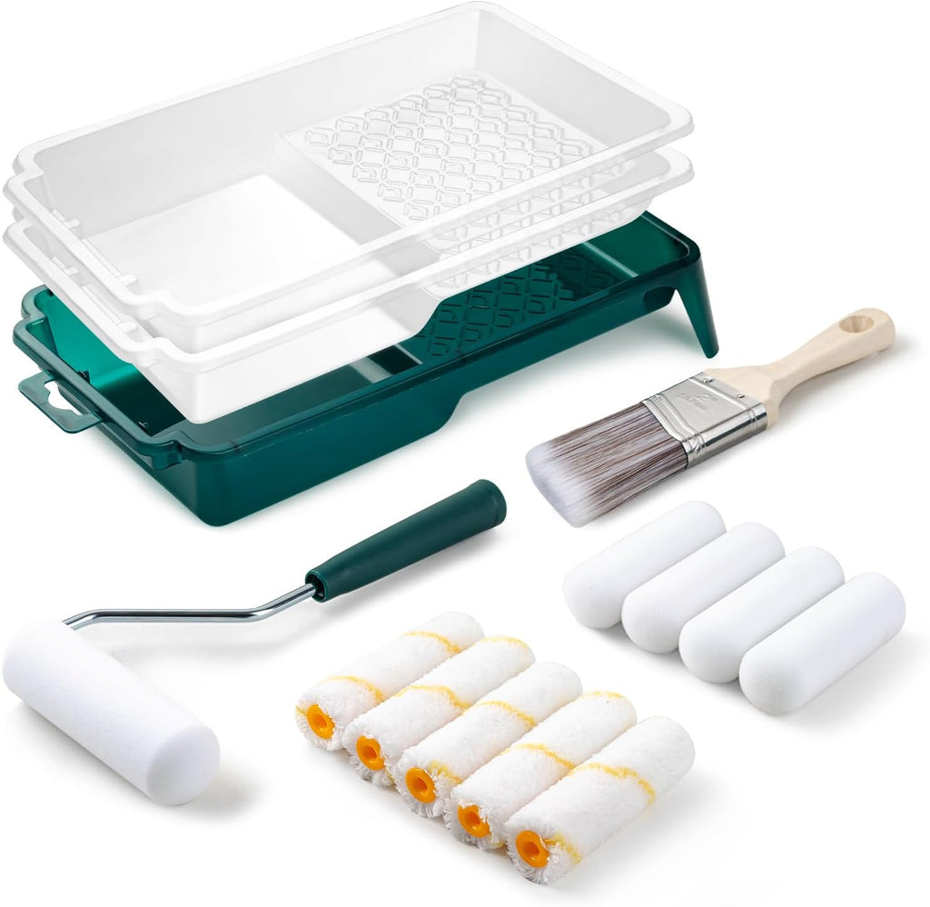 Paint Roller Kit, 15 Pack, 4 Inch Paint Roller, Small Paint Roller with Tray Liners, Roller Paint Brush Covers for