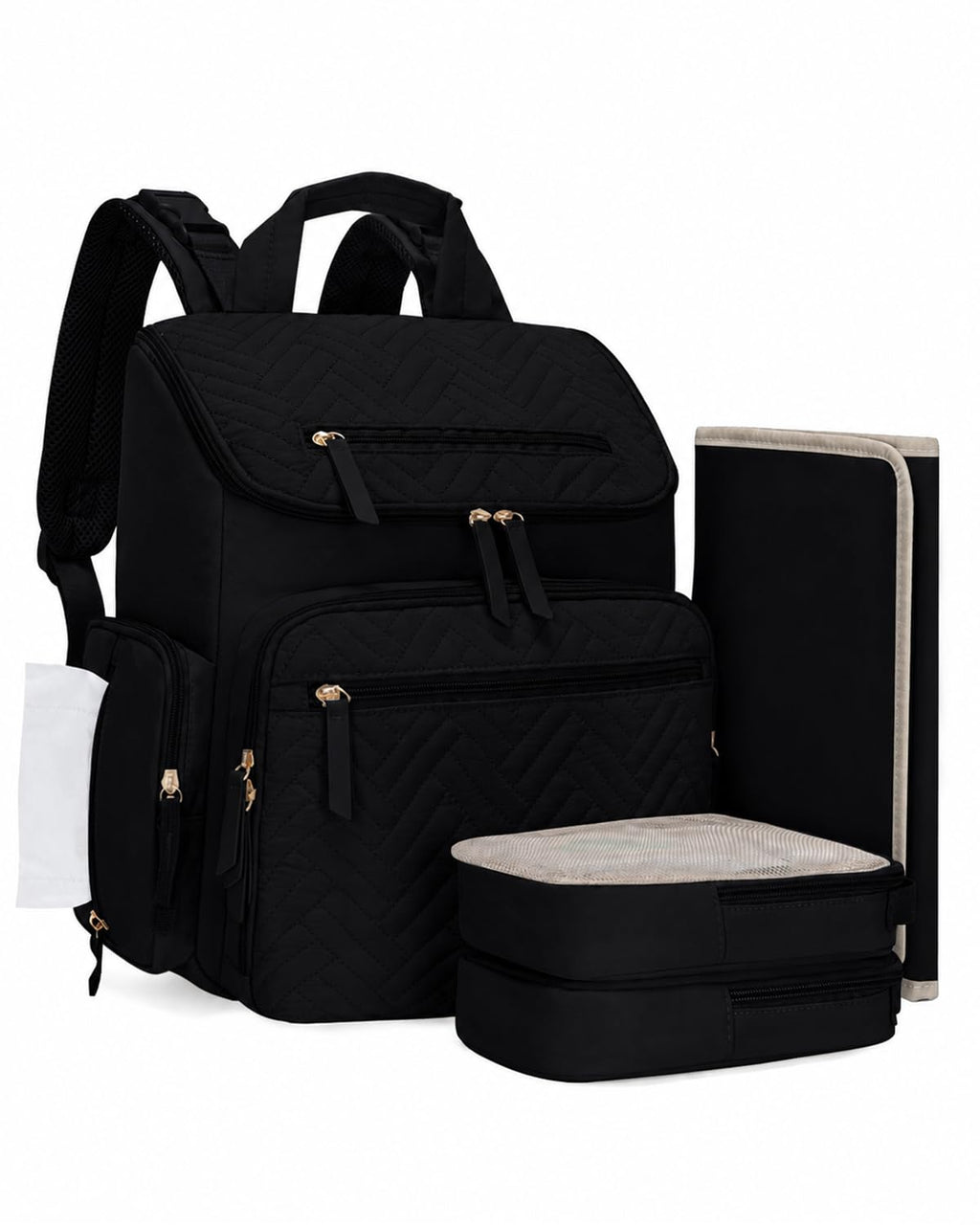 Diaper Bag Backpack with Changing Pad and Insulated Pockets, Black