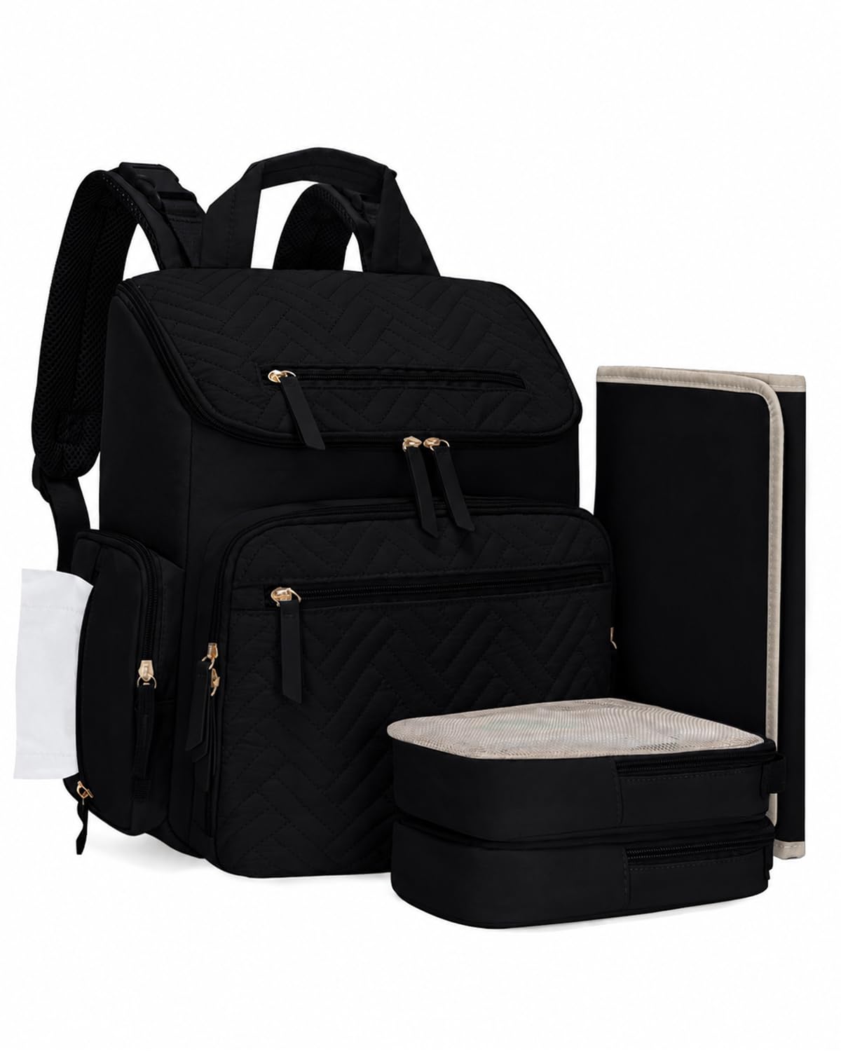 Diaper Bag Backpack with Changing Pad and Insulated Pockets, Black