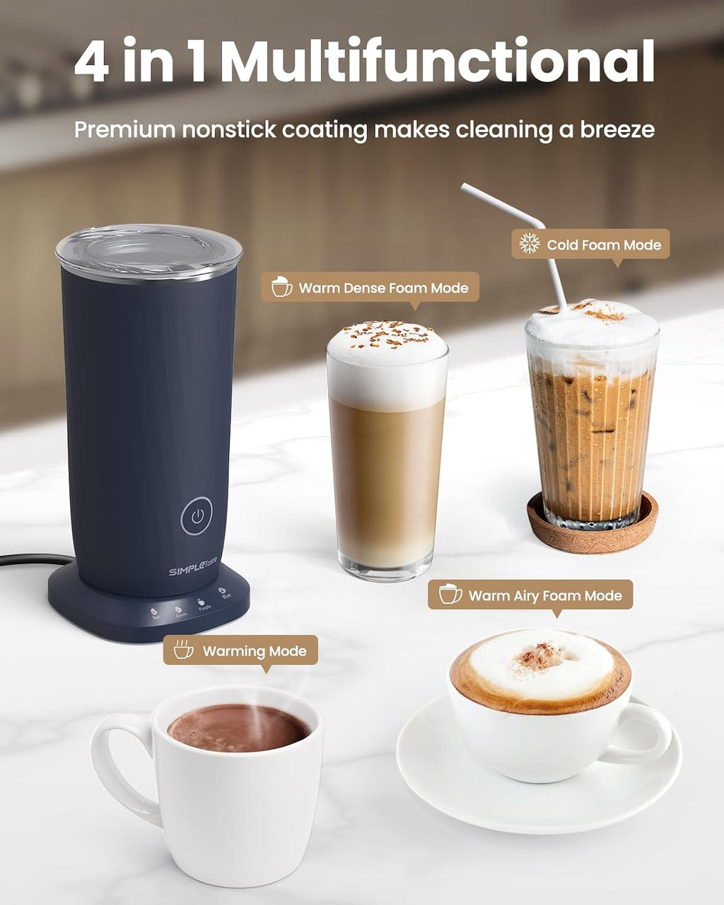 Milk Frother, 4-in-1 Electric Milk Frother and Steamer, Automatic Warm and Cold Foam Maker and Milk Warmer for Latte