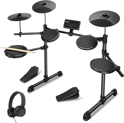 Electric Drum Set for Beginners, All in One, Quiet Mesh Snare Pad Electronic Drum Kit, Silent Drum Pads, 3 Cymbals, 2