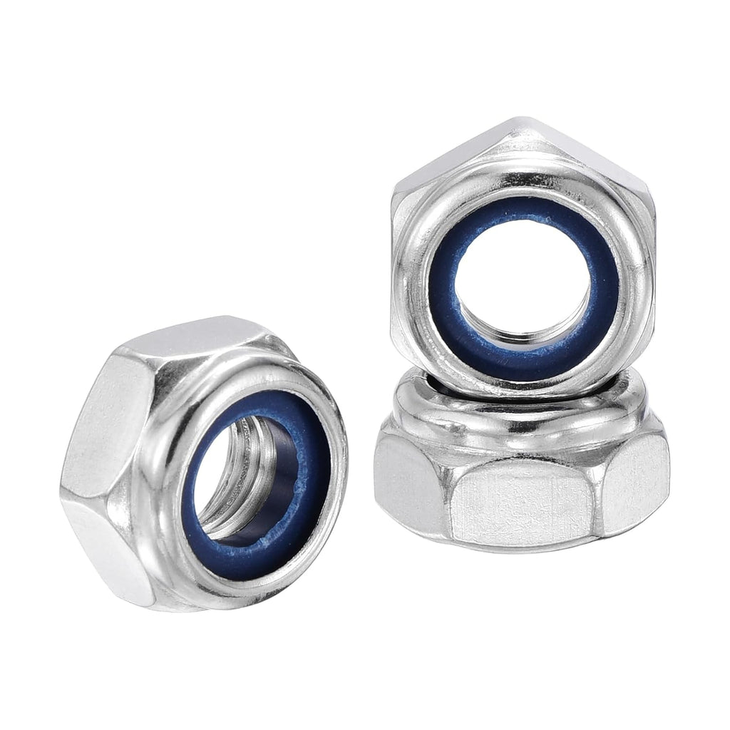 10Pcs M10-1.5 Nylon Locking Hex Nuts 304 StainlessSteel Silver