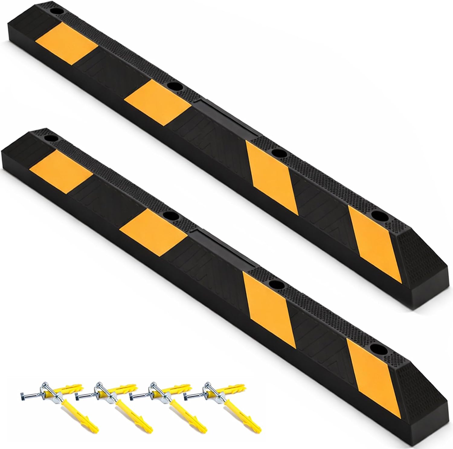 72 Inch Rubber Parking Stop，2 Pack Wheel Stop for Garage & Driveway | Commercial-Grade Parking Curb with Reflective