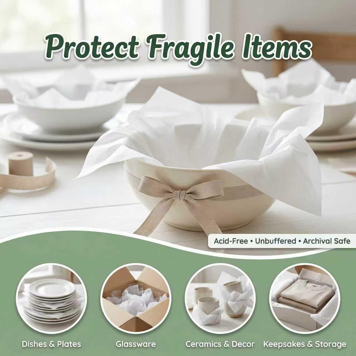 50 Sheets White Tissue Paper, 24 x 36 Inch, Acid-Free Tissue Paper