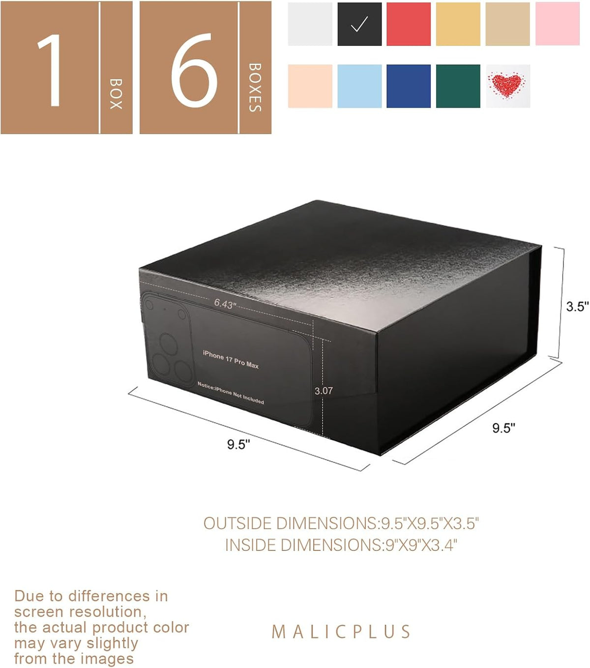 Black Gift Boxes with Magnetic Lid for Present,6 Pack