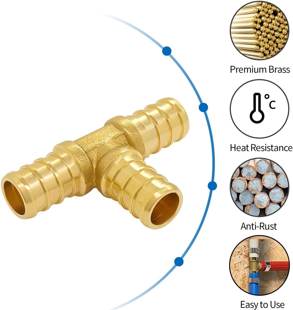 Hooshing 12 Pack 1/2" Pex Tee Fittings, Heavy Duty Brass Crimp Fitting