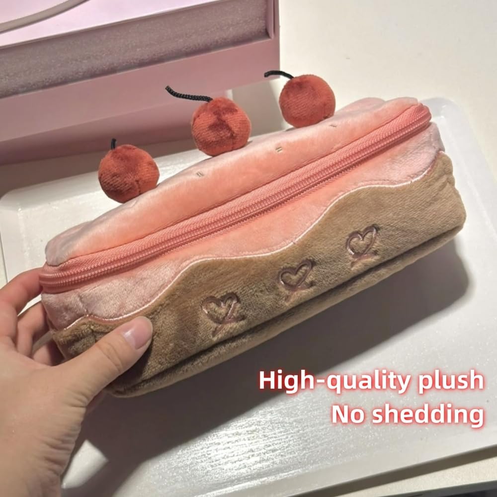 Cherry Cake Pencil Case Big Capacity Pen Holder Plush Pencil Pouch Box Cute Aesthetic Pen Case (Cherry)