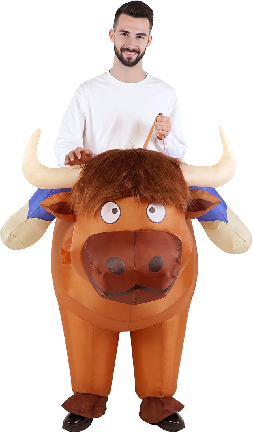 Inflatable Highland Cow Costume Adult Halloween Blow Up Costumes | Funny ride on farm animal blowup outfit cosplay