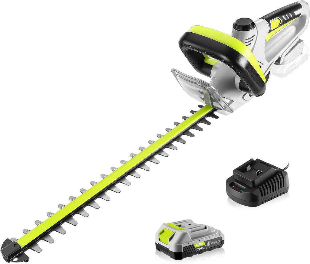 Hedge Trimmer Cordless: DEKOPRO 20V Electric Hedge Trimmers Cordless with Battery, 20″ Bush Trimmer Shrub Trimmer for