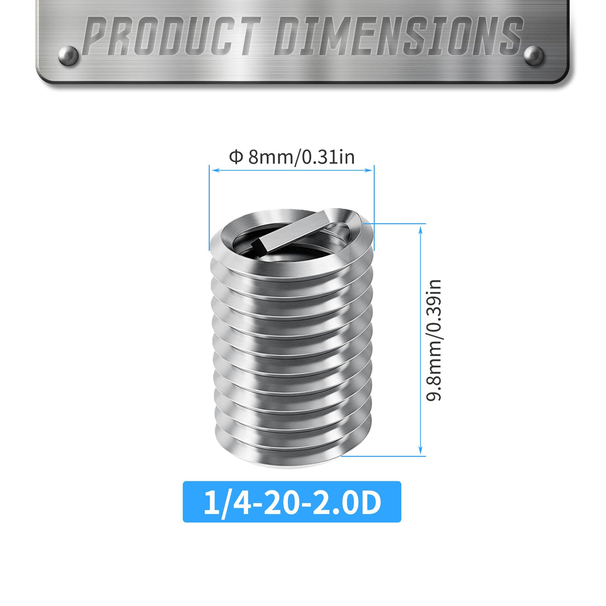 FOCMKEAS 10 Pcs Wire Thread Insert 1/4-20 UNC, 2.0D, 304 Stainless Steel