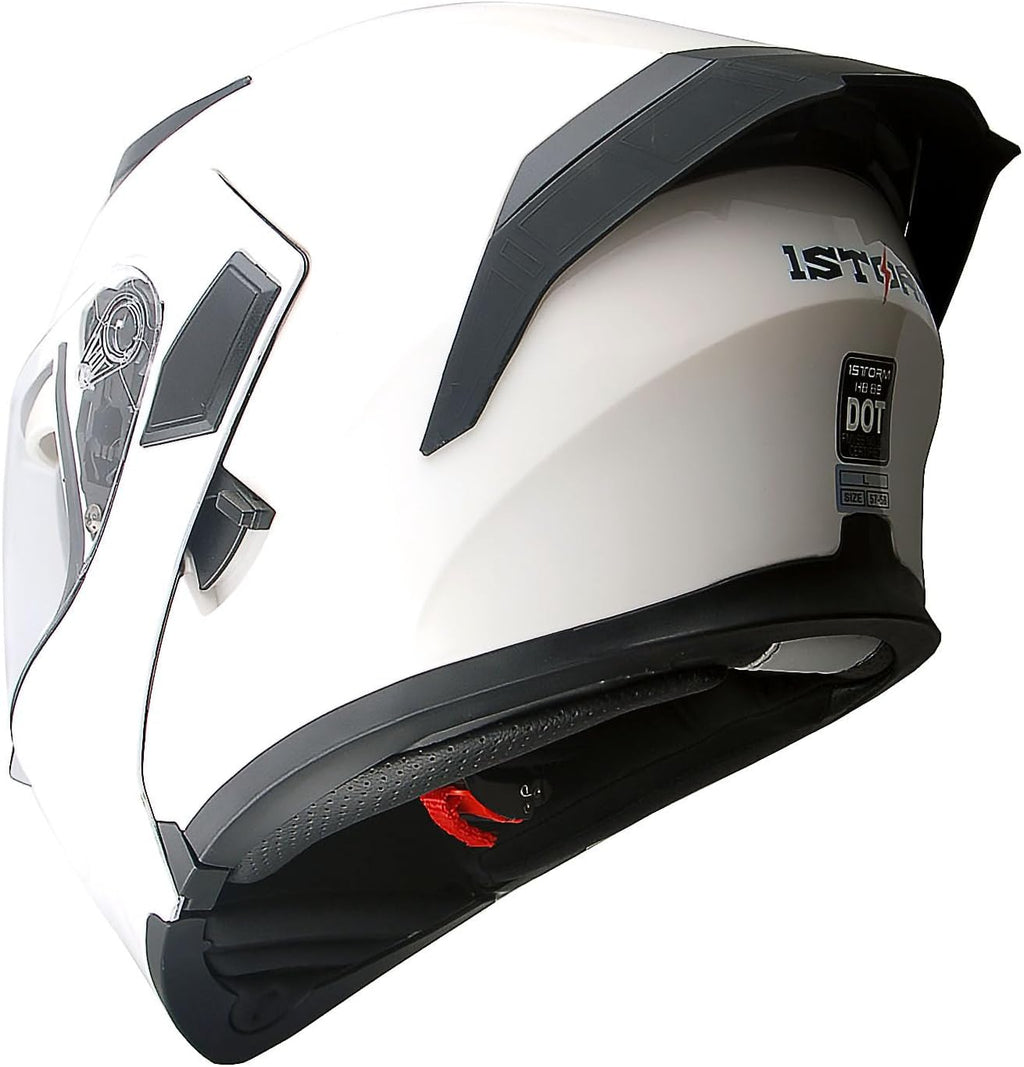 Motorcycle Modular Full Face Helmet Flip up Dual Visor Sun Shield: HB89 Glossy White