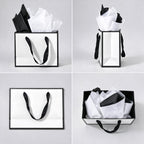 Small White & Black Gift Bags with Handles and Tissue Paper, 4 Pack