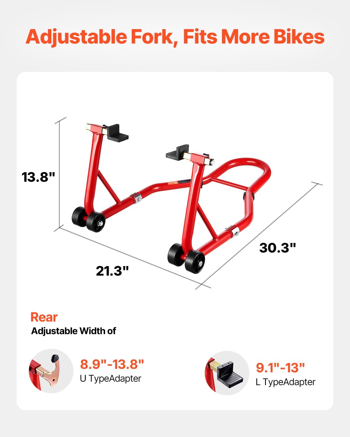 Motorcycle Rear Wheel Stand, 850 LBS Load Capacity Heavy Duty Rear Wheel Stand with U + L Fork Swingarm Spool