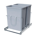 Double Pull-Out Trash Can, 35QT Under-Cabinet Kitchen Bin, Metal Frame, Grey, Fits Above 18” Opening Cabinets