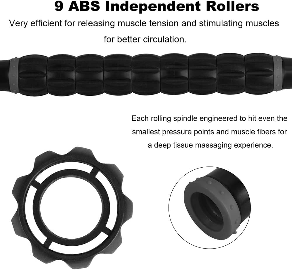 Professional 9-Roller Deep Tissue Massage Stick - Portable Muscle Recovery Roller for Athletes, Relieves Post-Workout