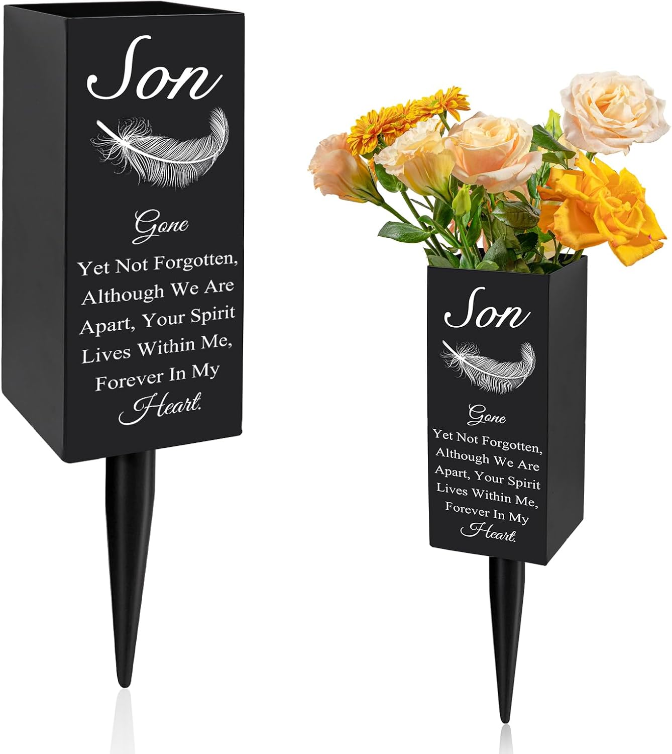Son Cemetery Vases for Grave, Metal Cemetery Grave Flower Vase with Stake, Son Grave Cemetery Decorations, Metal