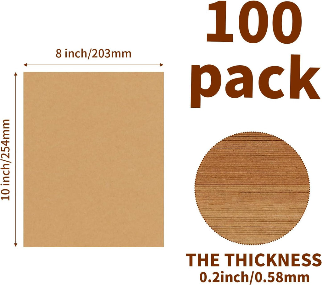 100 Pack 8x10 Chipboard Sheets, Kraft Cardboard for Shipping