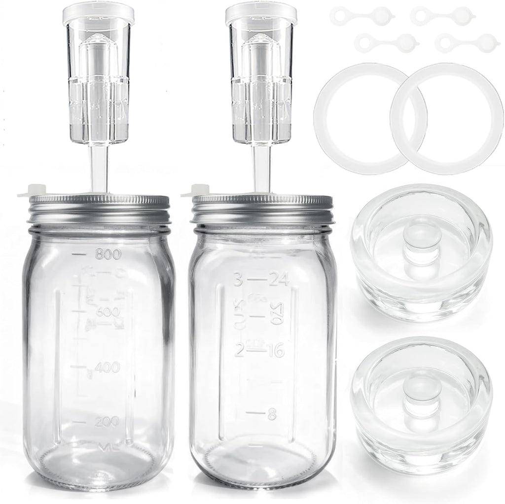 32 oz Mason Jar Fermentation Kit, 2 Pack Fermentation Jars, Fermentation Lids, Fermenting Weights and Airlocks