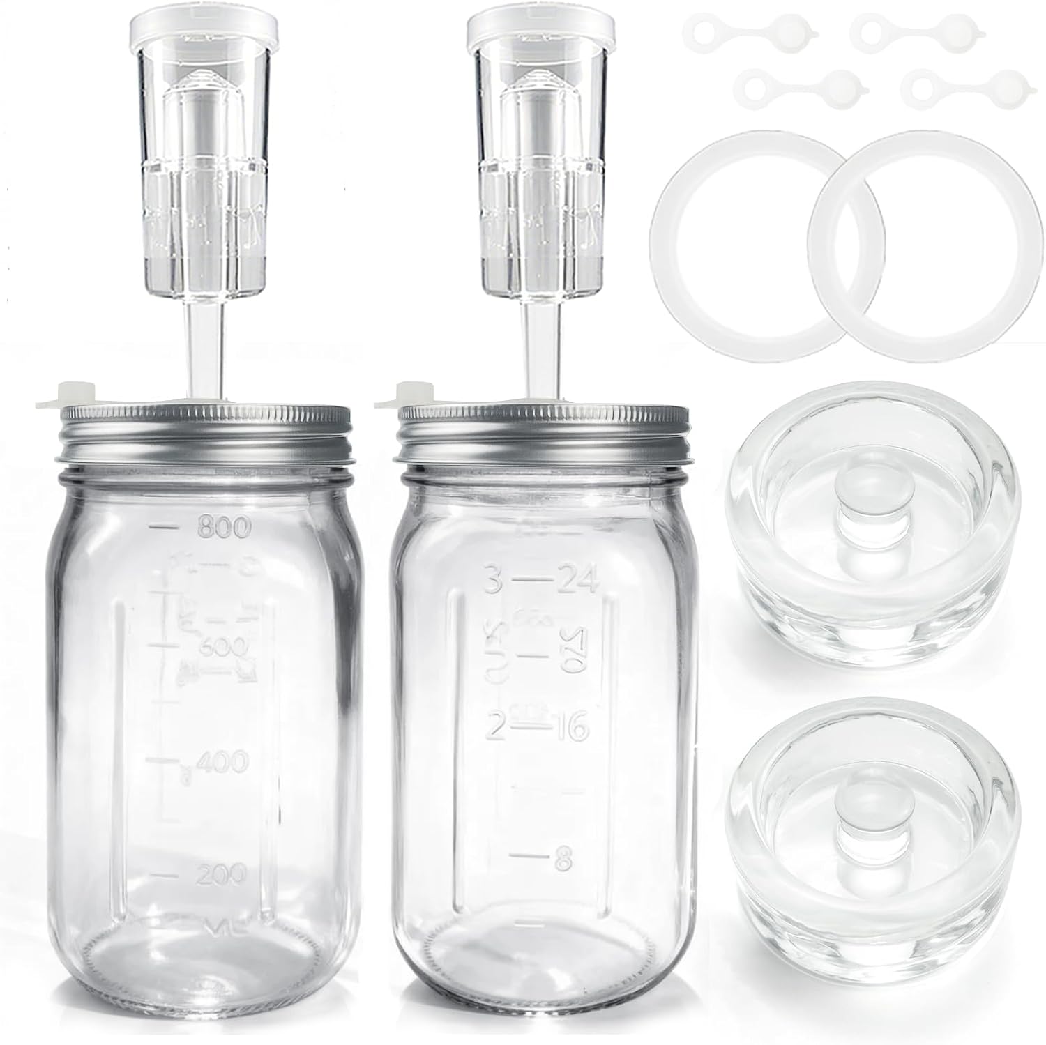 32 oz Mason Jar Fermentation Kit, 2 Pack Fermentation Jars, Fermentation Lids, Fermenting Weights and Airlocks