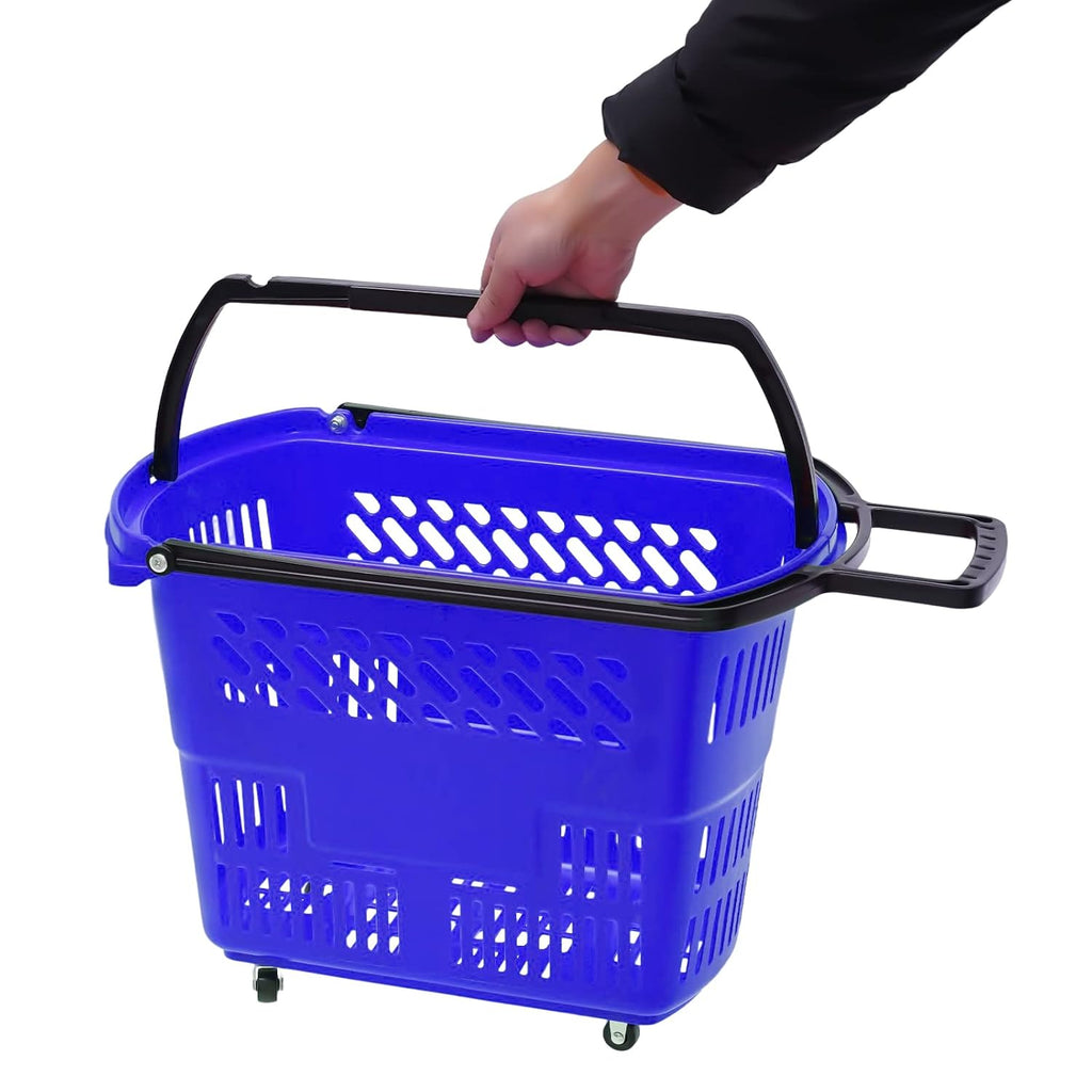 35L 6PCS Shopping Carts with Handles & Wheels, Portable Plastic Rolling Shopping Basket Set for Supermarkets and