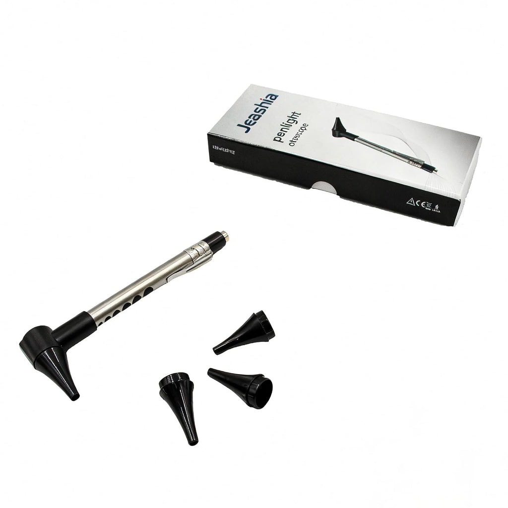Stainless Steel Mini Diagnostic Otoscope with 3X Magnification, Bright LED Light, Clip and 3 Reusable and