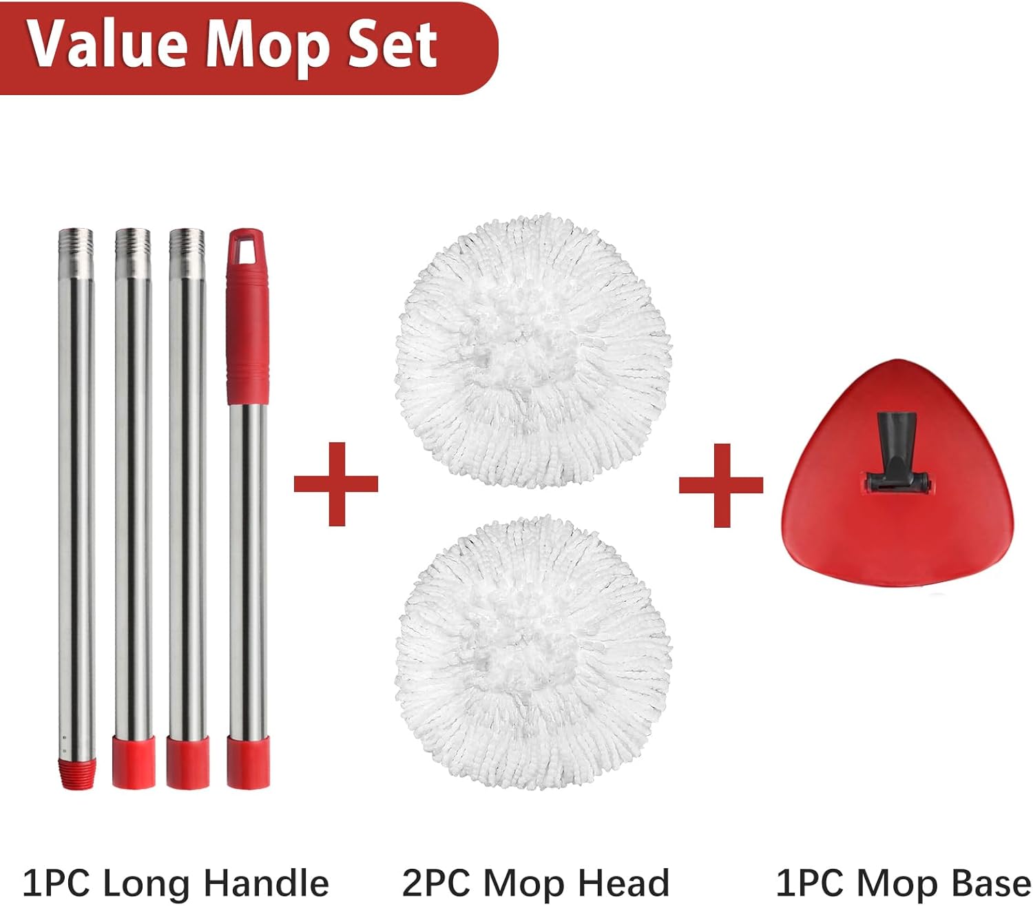 2 Spin Mop Head Replacement, 1 Base, 1 Mop Handle (30-58in) Combo Mops Set Compatible with OCedar EasyWring