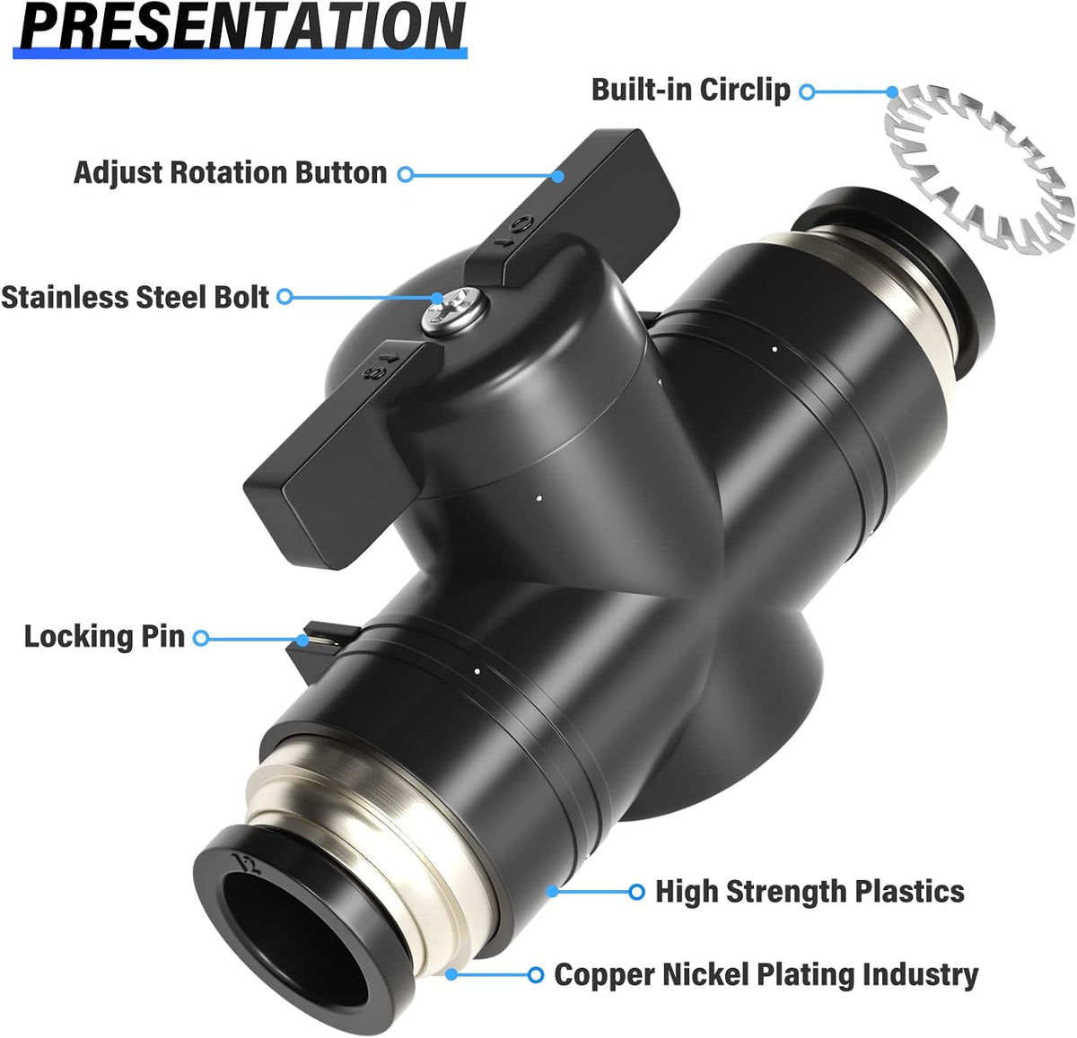 TAILONZ 6mm OD Push-to-Connect Fitting Ball Control Valve BVU-6 3Pcs