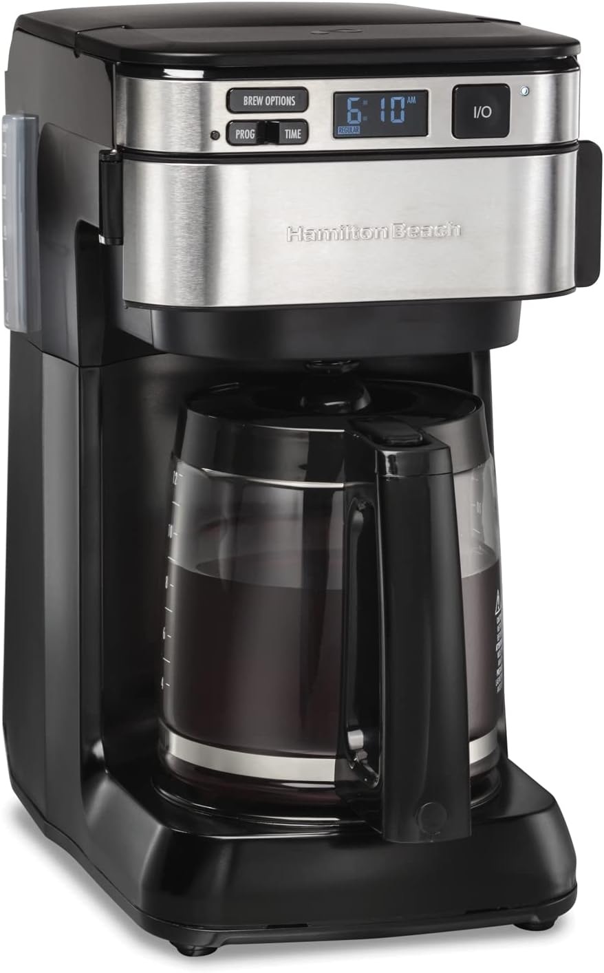 Programmable Coffee Maker, 12 Cups, Front Access Easy Fill, Black (46310) & Hamilton Beach Permanent Gold Tone