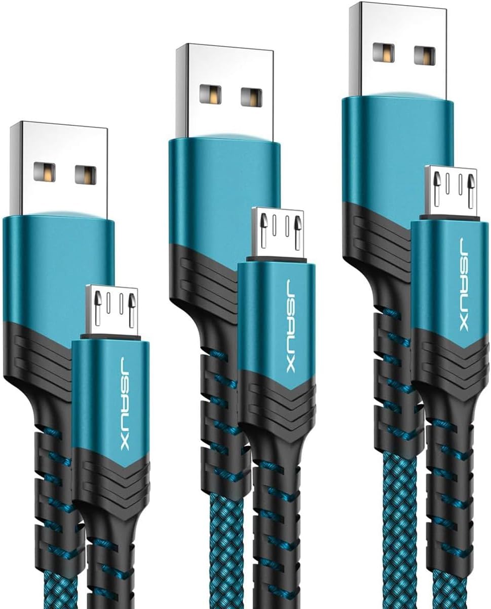 Micro USB Charger Cable, (3-Pack 3.3ft+6.6ft+10ft) Android Charger Micro USB to USB A Nylon Braided Cord Compatible