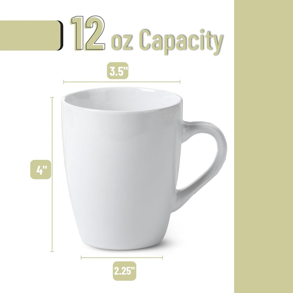 BTaT- Porcelain Coffee Mugs Set, 4 Pack, 12oz, White Ceramic Cups