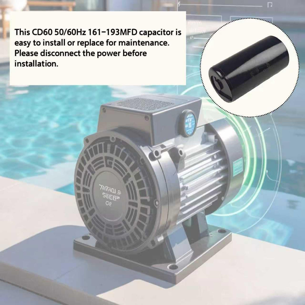 Pool Pump Motor Start Capacitor 161-193 uF 110-125 VAC 50/60 Hz CD60