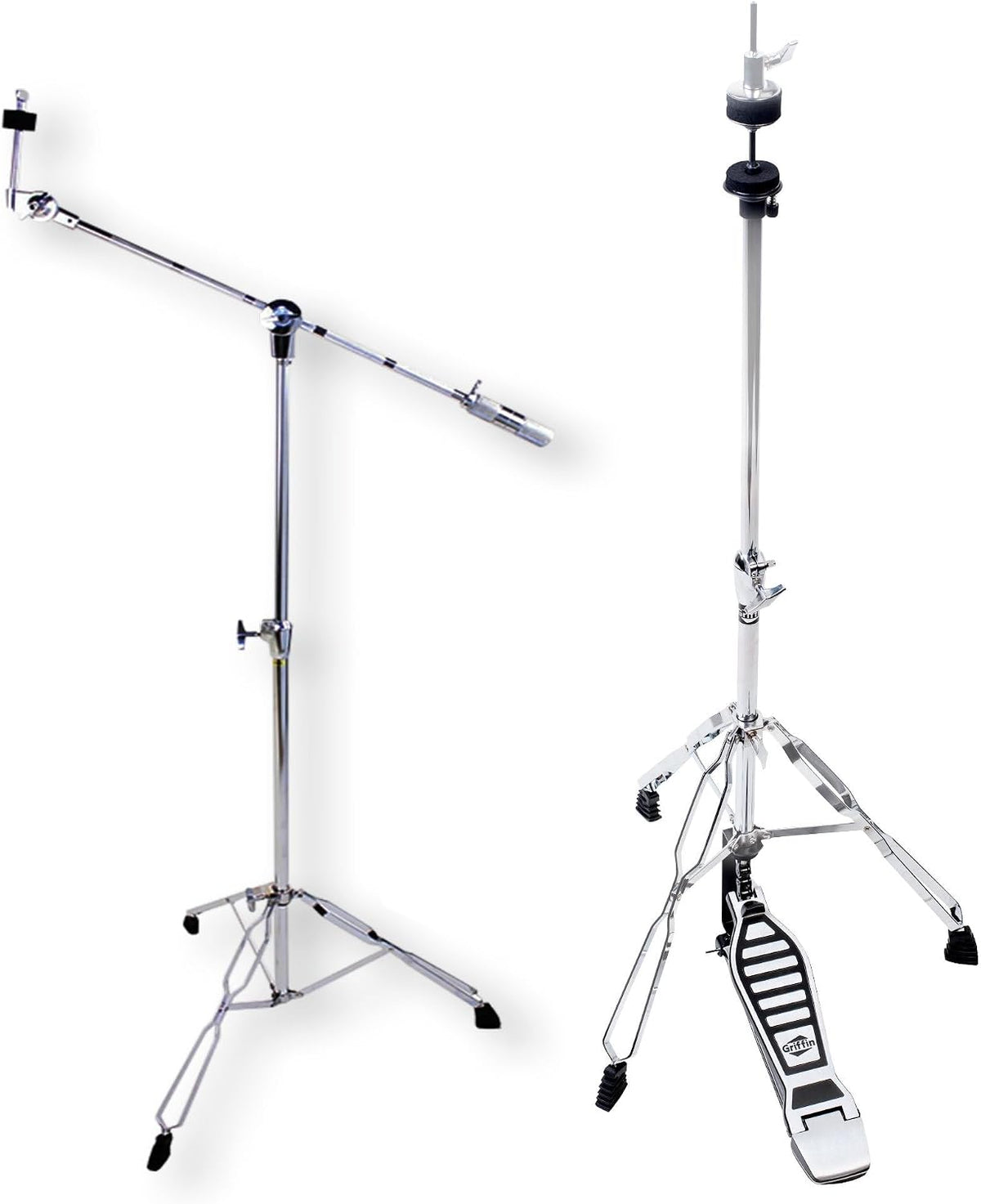 Cymbal Boom Stand & Hi-Hat Pedal Set (Chrome TiltPro X Edition) 2 Pack – Percussion Drum Hardware with Pull Chain