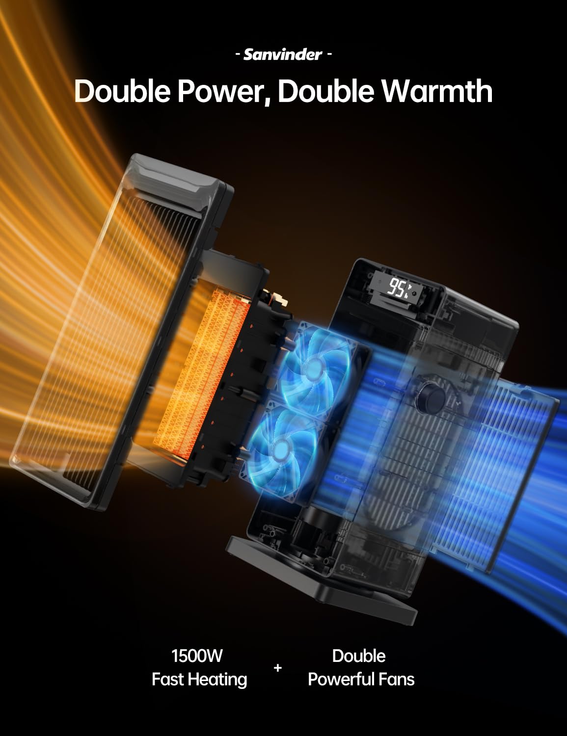 Space Heater, 1500W PTC Electric Heater,4 Modes,for Indoor Use