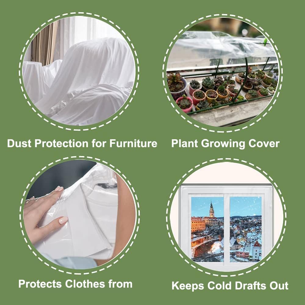 Plastic Sheeting, 4 Mil Thick Clear Polyethylene Film, Waterproof Multipurpose Tarp, Cuttable Plastic Cover for