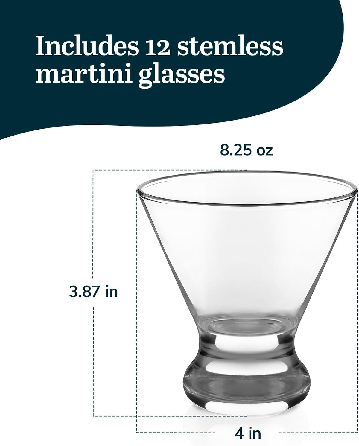 Cosmopolitan Stemless Martini Glasses Set of 12, Cocktail Cups