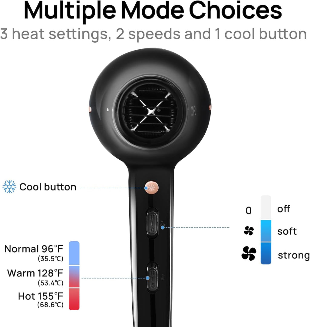 Hair Dryer, Professional Ionic Salon Blow Dryer with Diffuser for Women and Men, 5X Fast Drying, Powerful and Quiet