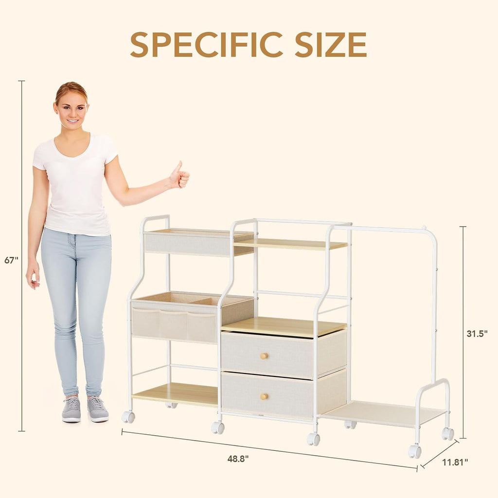 Diaper Caddy Organizer with Hanging Rack - 3 Tier Rolling Utility Cart with Drawers and Dividers for Baby Bottle