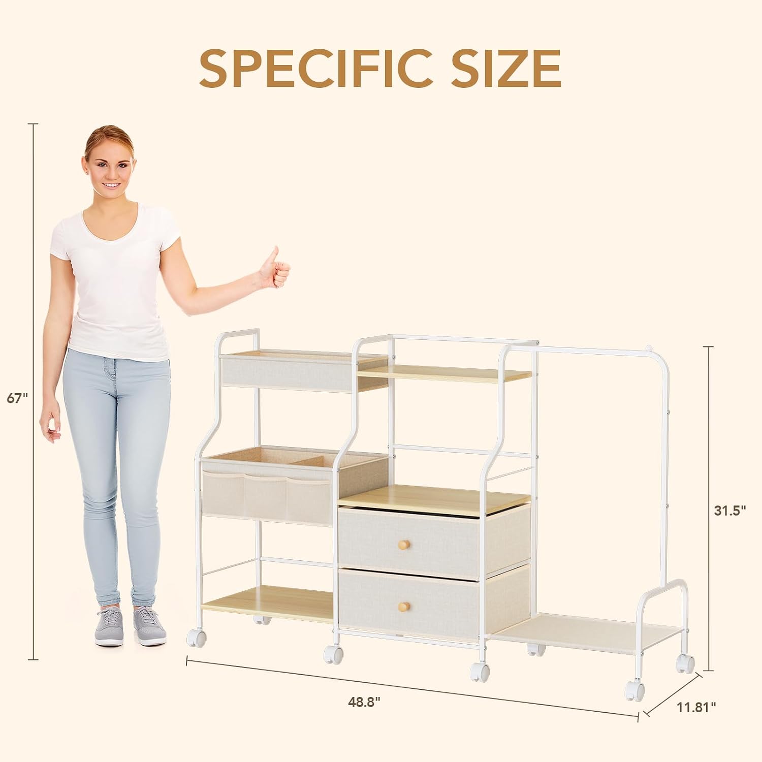 Diaper Caddy Organizer with Hanging Rack - 3 Tier Rolling Utility Cart with Drawers and Dividers for Baby Bottle