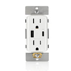 Leviton Decora 60W USB-A/C PD Wall Outlet, 15A TR Receptacle AC1P6-W White