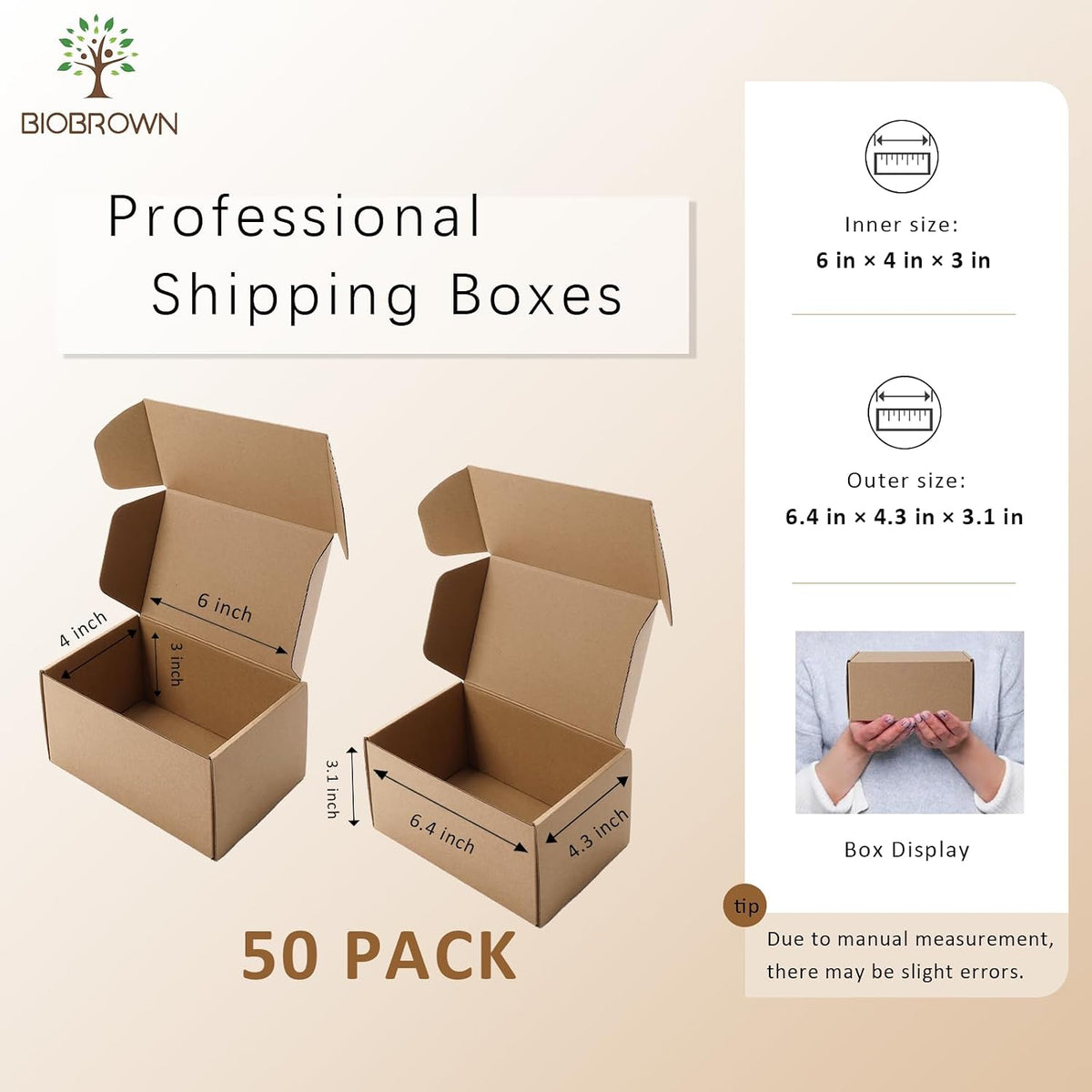 6x4x3" 50 Pack Corrugated Cardboard Boxes Small Shipping Box for Packaging Small Business Mailer Mailing Kraft