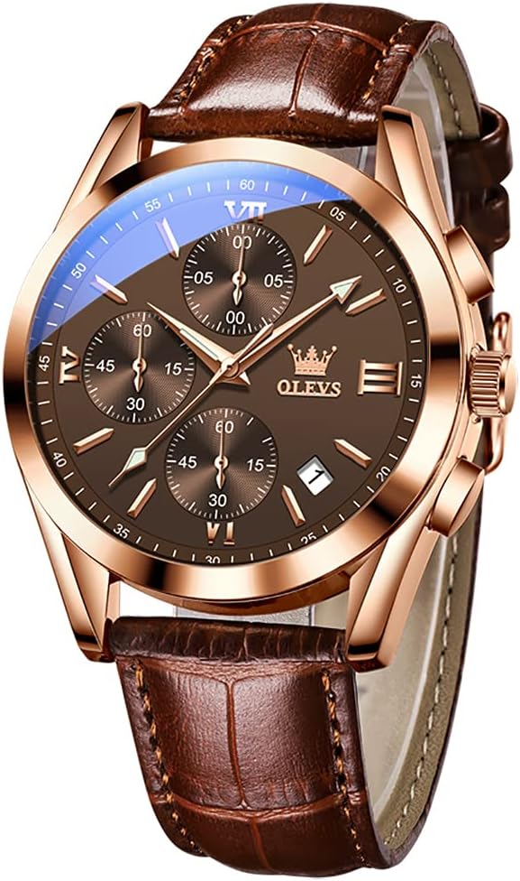Men's Casual Leather Watch, Big Face Chronograph Watch for Men, Fashion Easy to Read Dress Watch, Men's Waterproof