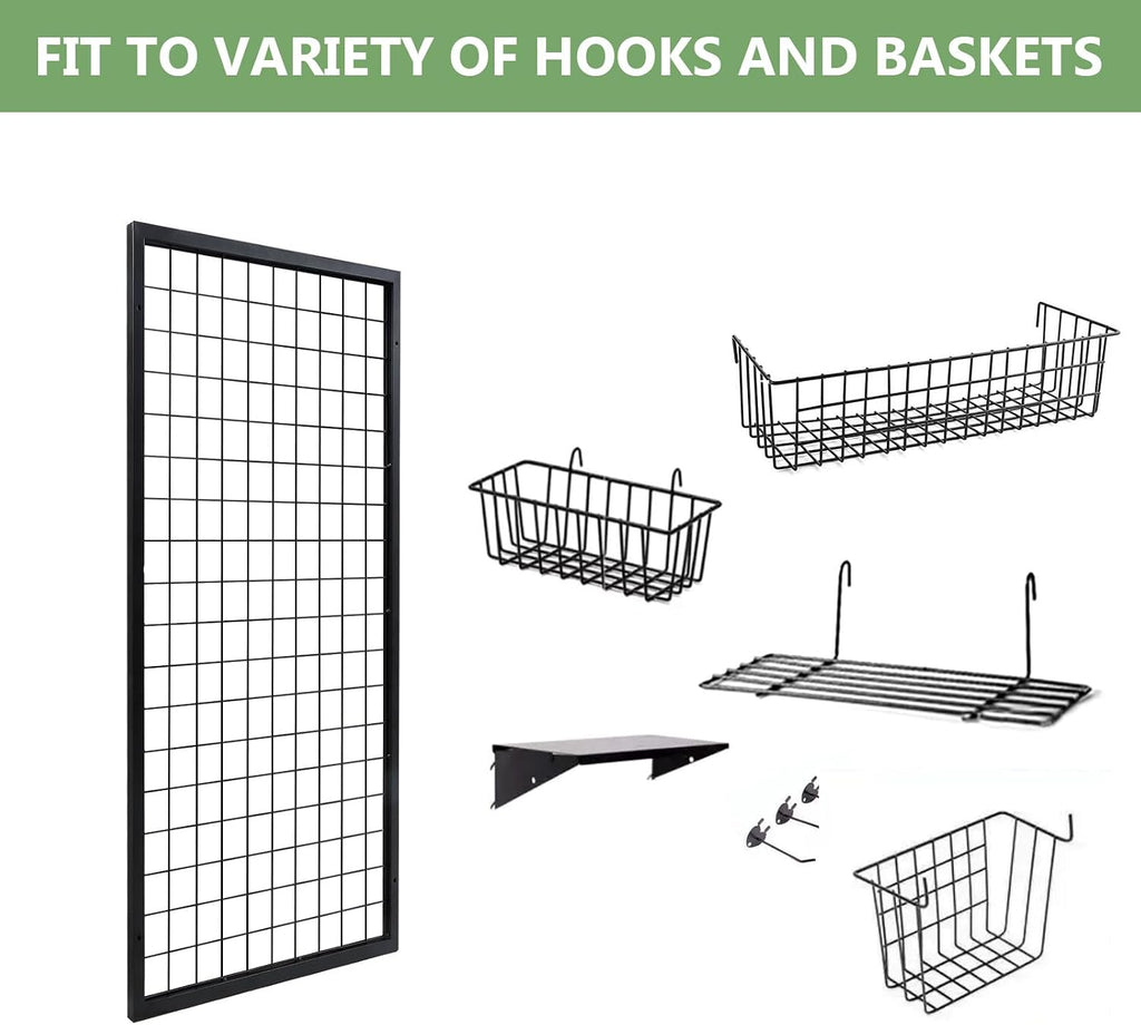 3 Packs Grid Wall Panels, Metal Black Wire Grid Panel, Gridwall Display Rack, Heavy Duty Gridwall Panels for Retail