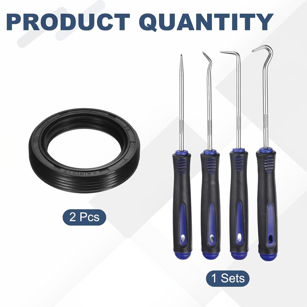 uxcell 2Pcs Oil Seal, 25x35x7mm TC Nitrile Rubber Double Lip Cover with Hook Kit and Spring for Mechanical Automobile Bearing Shaft, Black