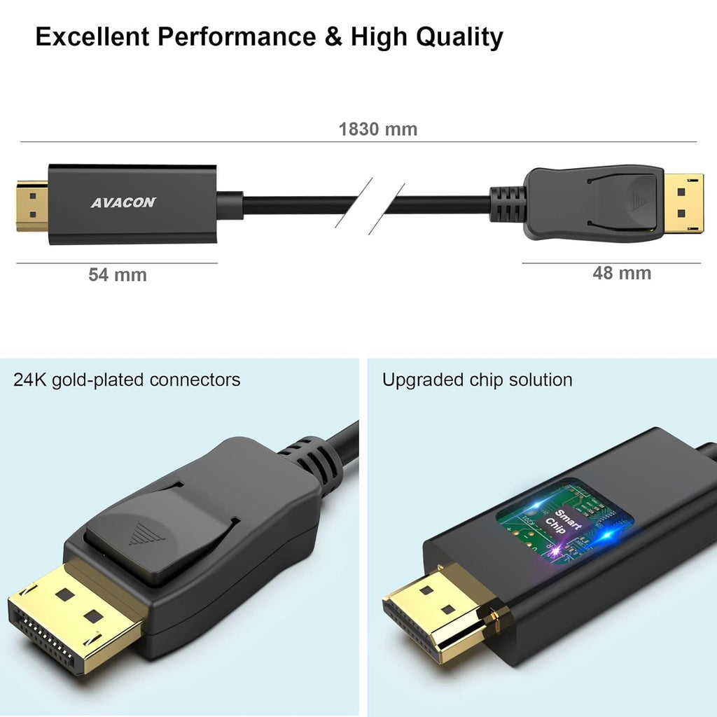 4K DisplayPort to HDMI 6 Feet Cable, Uni-Directional DP 1.2 Computer to HDMI 1.4 Screen Gold Plated Cord for Lenovo