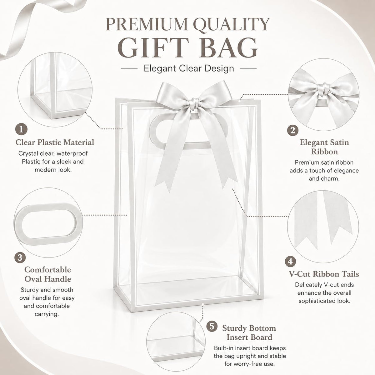 12 Pack Clear Gift Bags with Handles, White