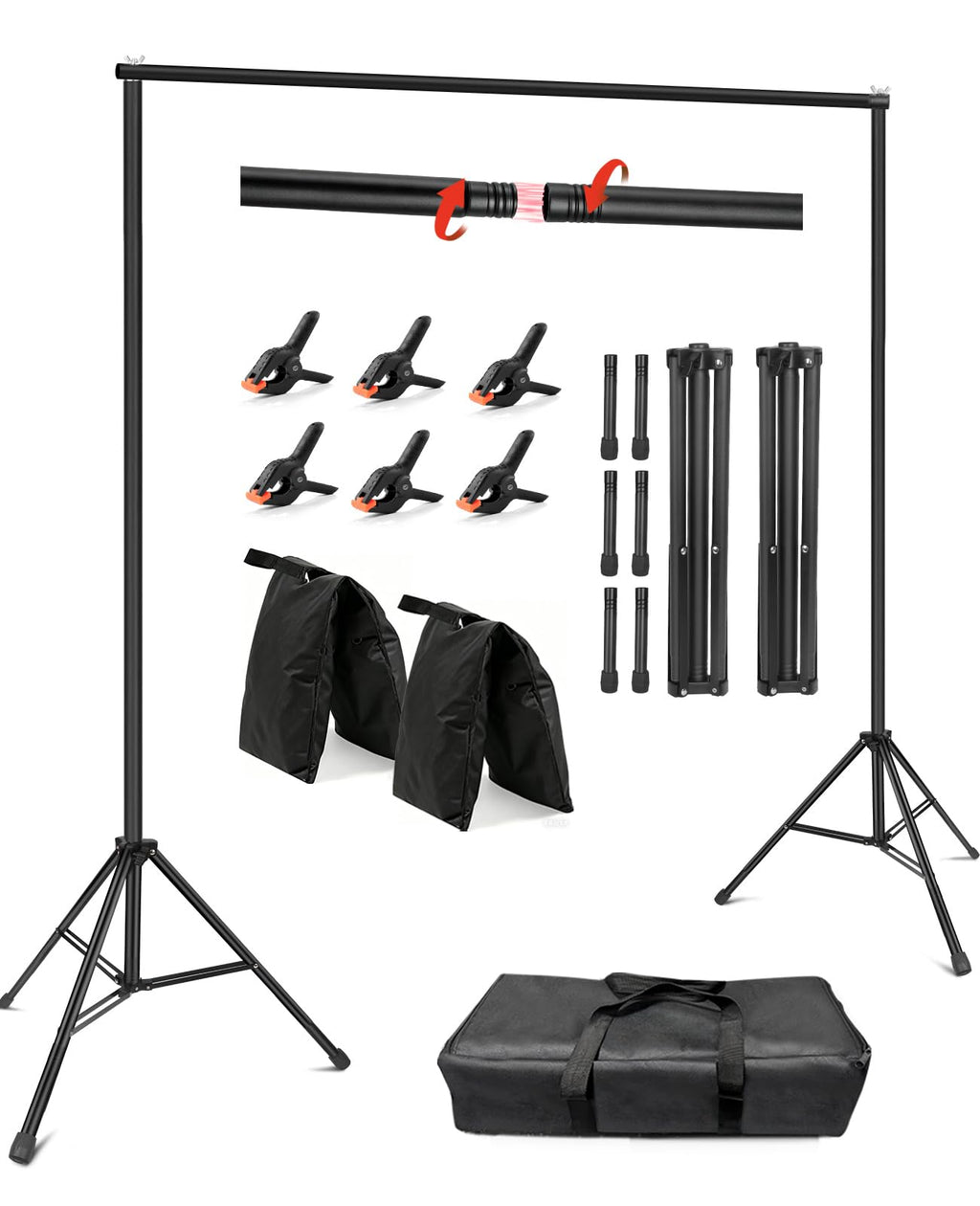 Heavy Duty Backdrop Stand 10×8ft - 7 Optional Widths, Easy Setup