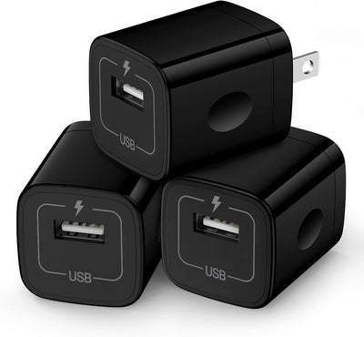 Wall Charger Cube,1A/5V Single Port USB Plug 3 Pack Travel Black Charging Block Box Adapter Compatible Phone,Samsung